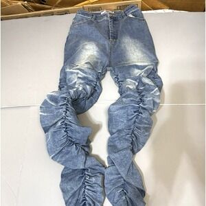 GSUWOO SO REAL Faded Blue Denim Stacks Jean Pants Size M High Rise Run S 24 32